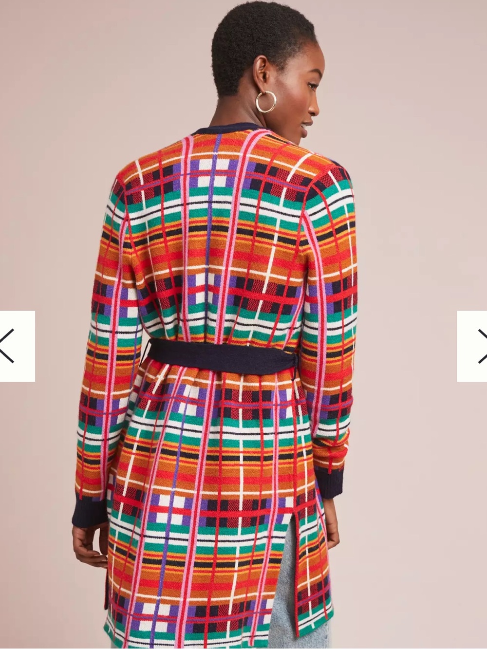 Anthropologie Multicolor Plaid Longline Coatigan with Navy Trim